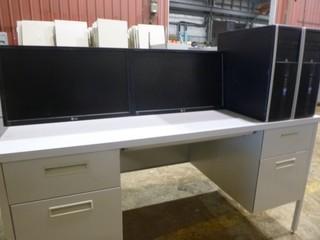 (2) LG Flatron 24" E2411 Monitors, C/w (2) HP Compaq Elite 8300 Convertible Micro Tower *Note No Cords or Stands* Desk not included