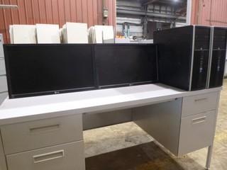 (2) LG Flatron 24" E2411 Monitors, C/w (2) HP Compaq Elite 8300 Convertible Micro Tower *Note No Cords or Stands* Desk not included