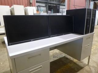 (2) LG Flatron 24" E2411 Monitors, C/w (2) HP Compaq Elite 8300 Convertible Micro Tower *Note No Cords or Stands* Desk not included