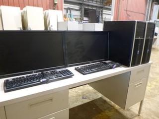 (2) LG Flatron 24" E2411 Monitors, C/w (2) HP Compaq Elite 8300 Convertible Micro Towers, (2)  HP Keyboards *Note No Cords or Stands* Desk not included