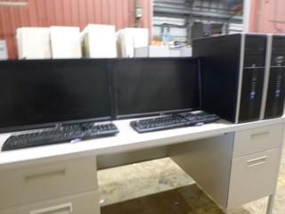 (2) LG Flatron 24" E2411 Monitors, C/w (2) HP Compaq Elite 8300 Convertible Micro Towers, (2)  HP Keyboards *Note No Cords or Stands* Desk not included