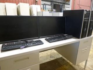 (2) LG Flatron 24" E2411 Monitors, C/w (2) HP Compaq Elite 8000 / 8300 Convertible Micro Towers, (2)  HP Keyboards *Note No Cords or Stands* Desk not included