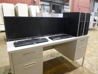 (2) LG Flatron 24" E2411 Monitors, C/w (2) HP Compaq Elite 8300 Convertible Micro Towers, (2)  HP Keyboards *Note No Cords or Stands* Desk not included