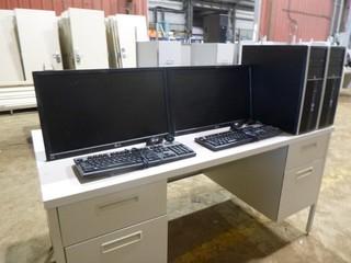 (2) LG Flatron 24" E2411 Monitors, C/w (2) HP Compaq Elite 8300 Convertible Micro Towers, (2)  HP Keyboards *Note No Cords or Stands* Desk not included