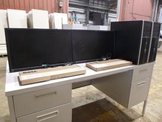(2) LG Flatron 24" E2411 Monitors, C/w (2) HP Compaq Elite 8300 Convertible Micro Towers, (2)  HP Keyboards *Note No Cords or Stands* Desk not included