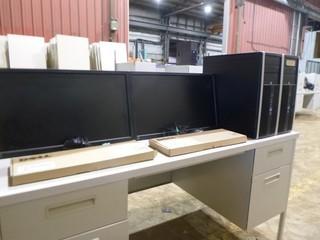 2) LG Flatron 24" E2411 Monitors, C/w (2) HP Compaq Elite 8300 Convertible Micro Towers, (2)  HP Keyboards *Note No Cords or Stands* Desk not included