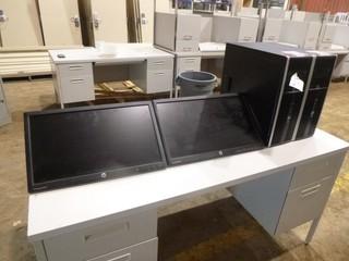 (2) HP Compaq 21" LA2206X Monitors. C/w(2) HP Compaq Elite 8300 Convertible Micro Towers *Note No Cords or Stands* Desk not included
