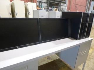 (2) LG Flatron 24" E2411 Monitors, C/w (2) HP Compaq Elite Convertible Micro Tower *Note No Cords or Stands* Desk not included