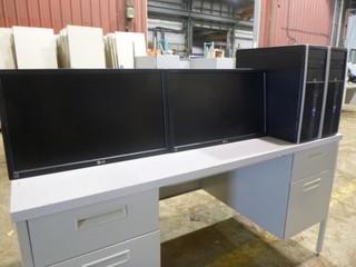 (2) LG Flatron 24" E2411 Monitors, C/w (2) HP Compaq Elite 8300 Convertible Micro Tower *Note No Cords or Stands* Desk not included