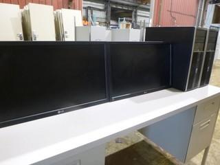 (2) LG Flatron 24" E2411 Monitors, C/w (2) HP Compaq Elite 8300 Convertible Micro Tower *Note No Cords or Stands* Desk not included