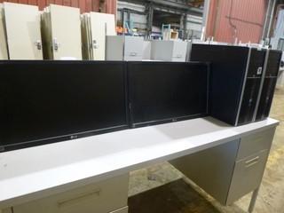 (2) LG Flatron 24" E2411 Monitors, C/w (2) HP Compaq Elite 8300 Convertible Micro Tower *Note No Cords or Stands* Desk not included