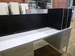 (2) LG Flatron 24" E2411 Monitors, C/w (2) HP Compaq Elite 8300 Convertible Micro Tower *Note No Cords or Stands* Desk not included