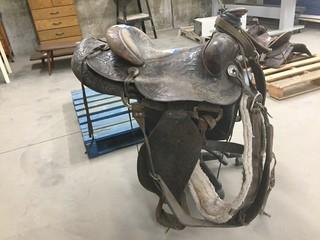 L Bradley Maker Roping Saddle, 14 1/2" Seat, Includes Breast Collar, Front & Back Cinch.