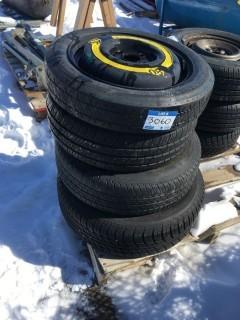 (4) Assorted Tires with Rims, (2) 125/70R15, 185/70R14, 205/70R15.