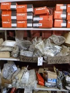 Qty of Hilti Anchors, Nuts, Washers Bolts, Studs, Various Sizes, 1/2", 3/4"