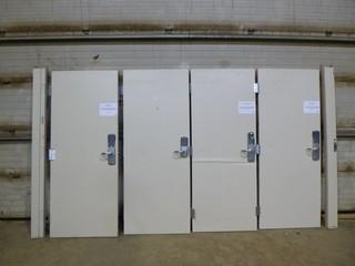 (4) Steel Fire Doors, C/w (4) Steel Frame Pieces *Doors Rated 90 Minutes*