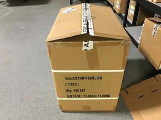 Box of 100ml Plastic Bottles With Black Caps (400).