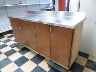 Barely Used Heavy Duty Kitchen Grade Stainless Steel Countertop with solid wood core 79" W x 26" D, C/w Under Cabinets *Note  Counter easily Removable* (Dollys not Included)