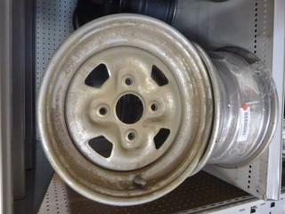 (2) Stock Steel Rims 12x6, Used, C/w (2) Stock Steel Rims 12x7.5, Used, All 4/110 Bolt Pattern