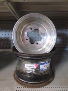 (1) Aluminum ITP T-9 Series Baja Rim 9X9, 4/110 Bolt Pattern, Used, C/w (1) Factory Rim 12x8, Used, 4/110 Bolt Pattern