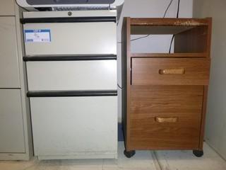 File Cabinets w/ Wheels (2 pcs), (1 pc)2-Drawer/1-Shelf (Wood), (1 pc) 3-Drawer (Metal), *No Keys