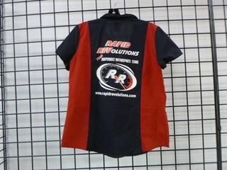 NEW Rapid Revolutions Shirts Five Size Large, Polo Style and Dickies Brand Red and Black work shirt