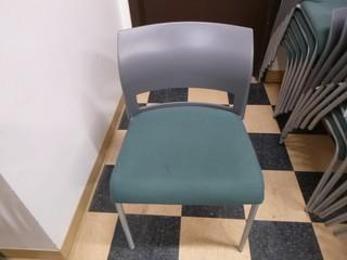 (6) Chairs w/ Cloth Seats, Soft Cushion, Ergonomic Back Rest, Plastic Back, Metal Frame, Stackable