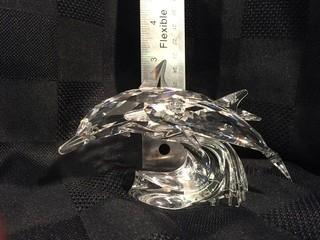 Swarovski Crystal Pair of Dolphins Jumping out of Water.