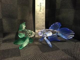 (2) Swarovski Crystal Blue Finned & Green Finned Fish.