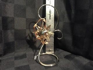Swarovski Crystal Golden Shine Snowflake Ornament 2009 on Display Stand.