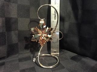 Swarovski Crystal Golden Shine Snowflake Ornament 2014 on Display Stand.