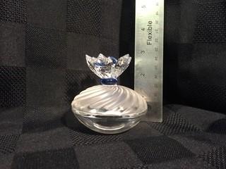 Swarovski Crystal Bowl with Lid & Blue Centered Flower.