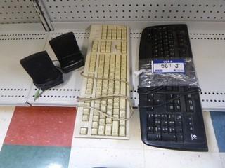 (1) Logitech Wire Key Board, (1) Microsoft Wire Key Board, (2) Mini Speakers