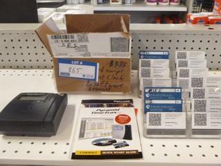 Ethernet Timecard system with Credit Card Style Swipe System. Pyramid Timetrax Series Timeclock System c/w Clock In Station, Multiple Time Cards, Stands, and Software. Can be used remotely through Internet, Will work for over 100 Employees