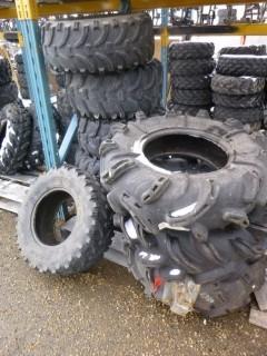 (1) Silverback X-Lite ATV Tire, Used, AT30x10-14, C/w (1) Highlifter Outlaw2 ATV Tire, Used, 29.5x9.5-14, (1) Silverback Gorilla ATV Tire, Used, AT30x9-14, (6) Kenda Bear Claw ATV Tires, Used, Various Sizes, Untested