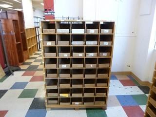 40 Hole Wood Parts Cabinet w/ Parts Boxes, 37"x24"x54"