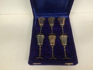 (6) Silver Mini Goblets in Case.