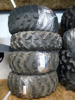 (2) Carlisle Badlands ATV Tires, Used, 25x10x12, C/w (1) Dunlop ATV Tire, Used, 25x10x12, (1) ATV Tire, Used, AT25x8-12