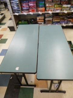 (2) Heavy Duty Foldable Tables, Steel Reinforced Solid Wood tops, 500lb Capacity, Heavy Duty Adjustable legs, 60" x 24" x 29"