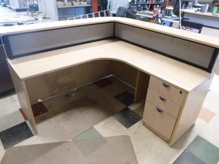 Approx. 72in X 72in X 43in Wood Desk, Source Borders Reception Desk Package, Approx Value $928