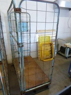 FOLDING Portable Parts Cage/ Cart, Heavy Duty Castors, 500lb capacity, Approx. 57in X 27in X 70in, Base flips up to fold the unit into 6" thick approximately.