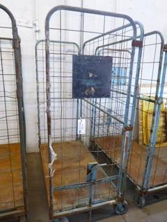 FOLDING Portable Parts Cage/ Cart, Heavy Duty Castors, 500lb capacity, Approx. 57in X 27in X 70in, Base flips up to allow it to collapse to approx 6" thick