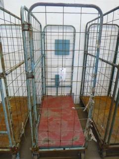 FOLDING Portable Parts Cage/ Cart, Heavy Duty Castors, 500lb capacity, Approx. 57in X 27in X 70in, Base flips up to allow it to collapse to approx 6" thick