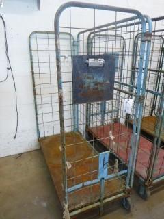 FOLDING Portable Parts Cage/ Cart, Heavy Duty Castors, 500lb capacity, Approx. 57in X 27in X 70in, Base flips up to allow it to collapse to approx 6" thick