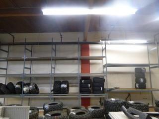Industrial EZ Rect Racking, Approx. 12' x 31" Deep, 4 Bays Approx. 50", 1 Bay Approx. 100", 3 Shelves Per Bay, Special Ordered with Bolt Down Feet Welded On A Must for OHS Compliance