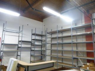 Industrial EZ Rect Racking Approx. 12' x 31: Deep, 6 Bays Approx. 50" Each, Various Shelves Per Bay, Special Ordered with Bolt Down Feet Welded On A Must for OHS Compliance