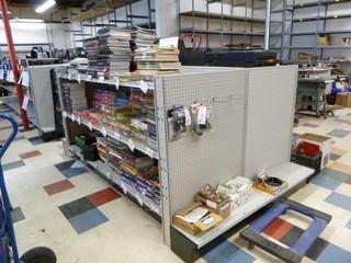 Wilson Brand Gondola Shelving w/ End Caps and Shelves, Approx. 129" x 73" x 55", Made In Canada 36" by 48" Shelves huge weight capacity.