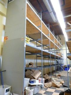Industrial Ez Rect Racking Approx. 12' High x 36" deep, 7 Bays, Approx. 50" Each Bay, Various Shelves Per Bay , Special Ordered with Bolt Down Feet Welded On A Must for OHS Compliance