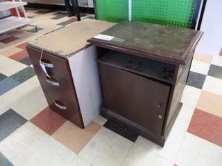 (1) 3 Drawer Filing Cabinet, Missing Top Of Unit, 18"x28"27", (1) Side Cabinet w/ Door and Shelf, No Key, 18"x24"x29"