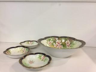 Nippon Hand Painted Serving Dish with (3) Small Bowls.